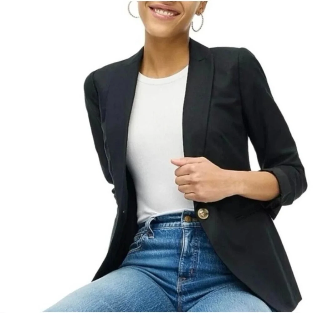 J Crew Factory Linen Blend Holland Blazer Black Size 6